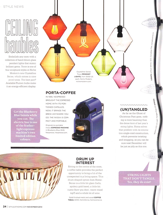modern lighting inside Style at Home magazine